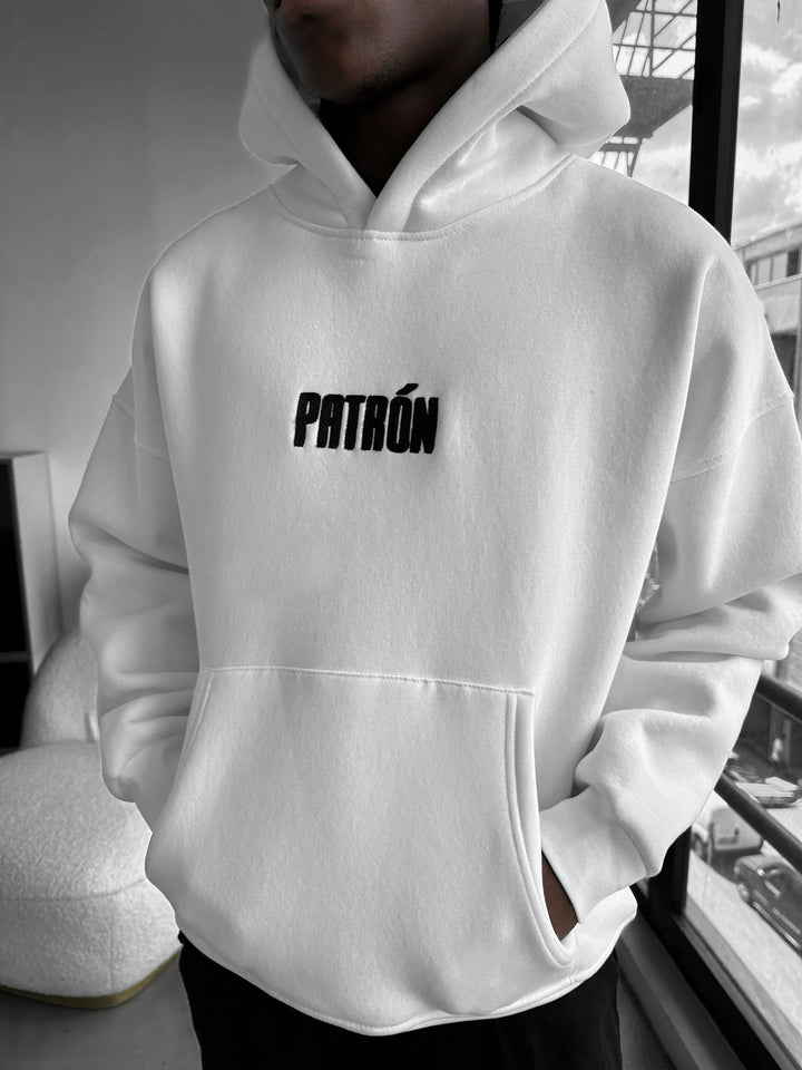 Oversize Detaljerad Patron Hoodie - Ecru