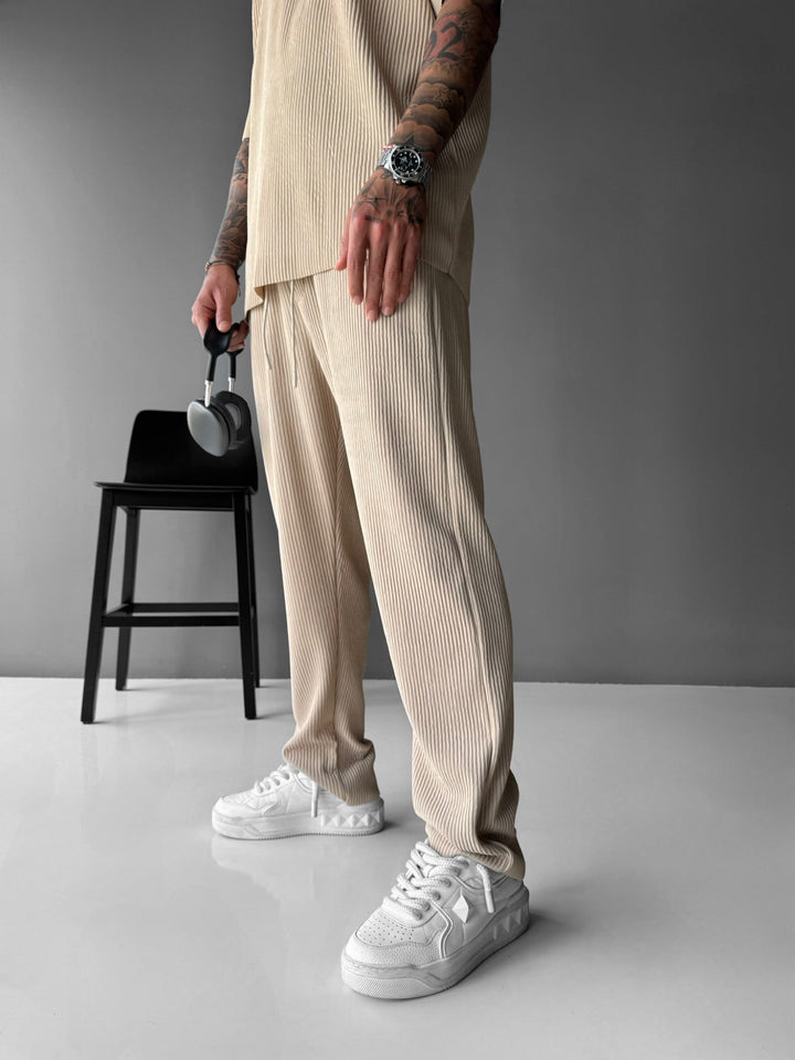 Lösa Ribbstickade Byxor - Beige