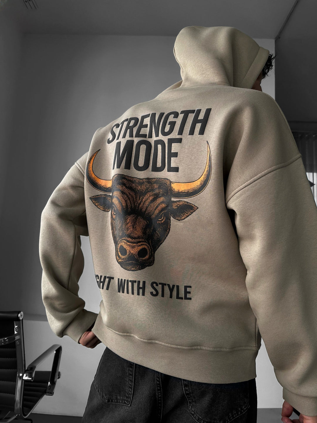 Oversize Styrka Mode Hoodie - Stone