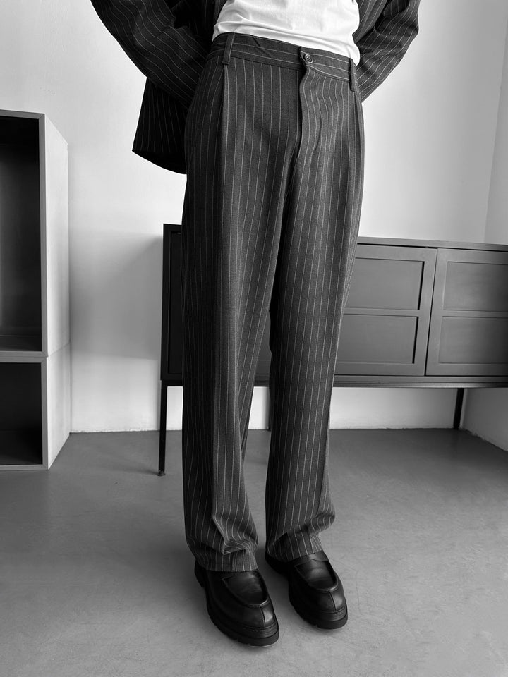 Oversize Pinstripe Dubbelknäppt Kostym - Svart