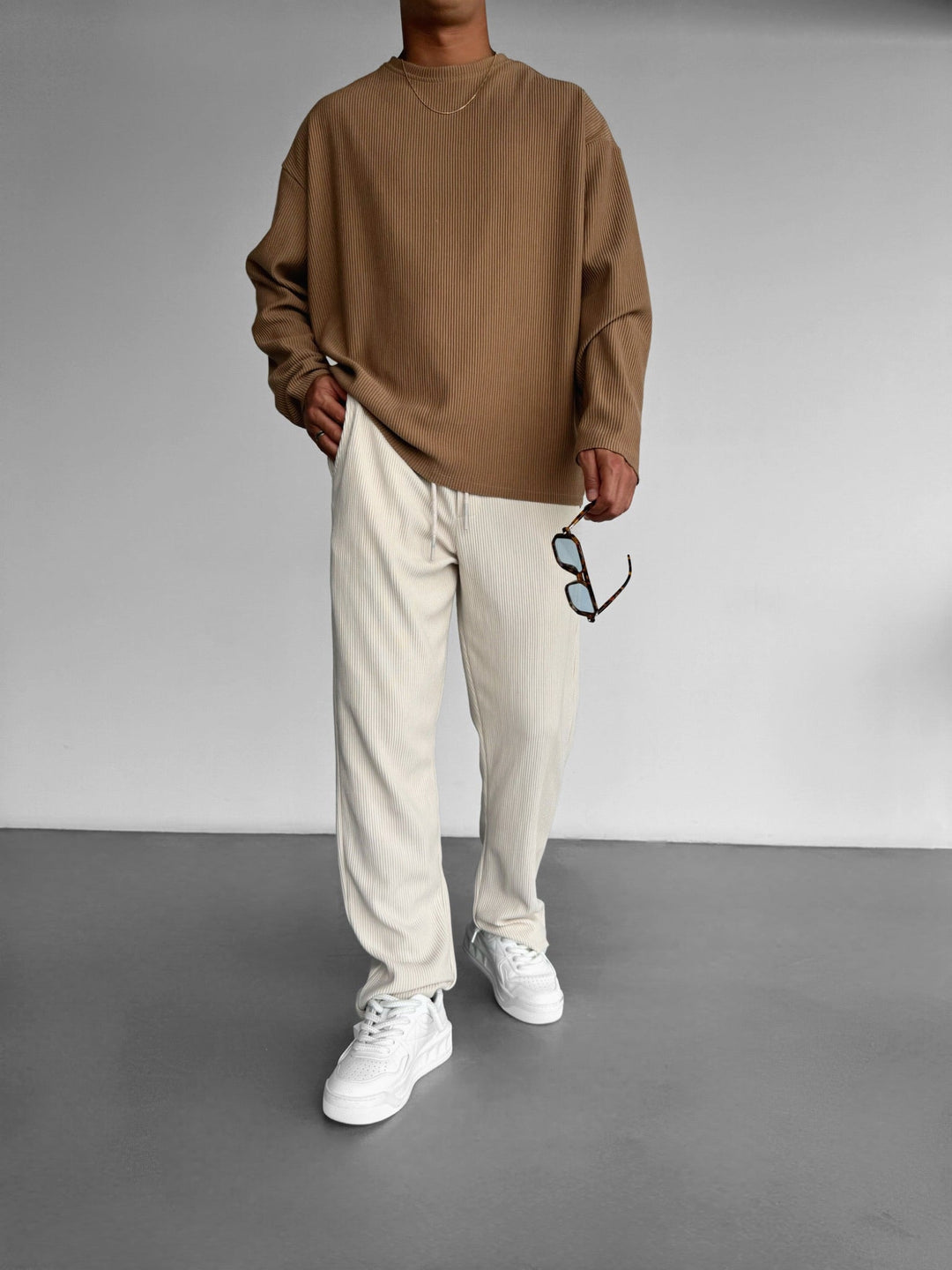 Lös Passform Cordbyxor - Beige