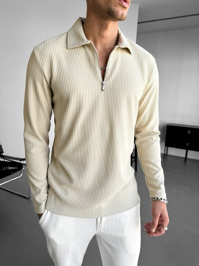 Lös Passform Dragkedja Polo Sweatshirt - Beige