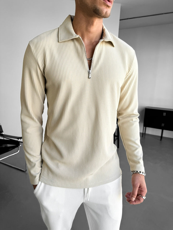 Lös Passform Dragkedja Polo Sweatshirt - Beige