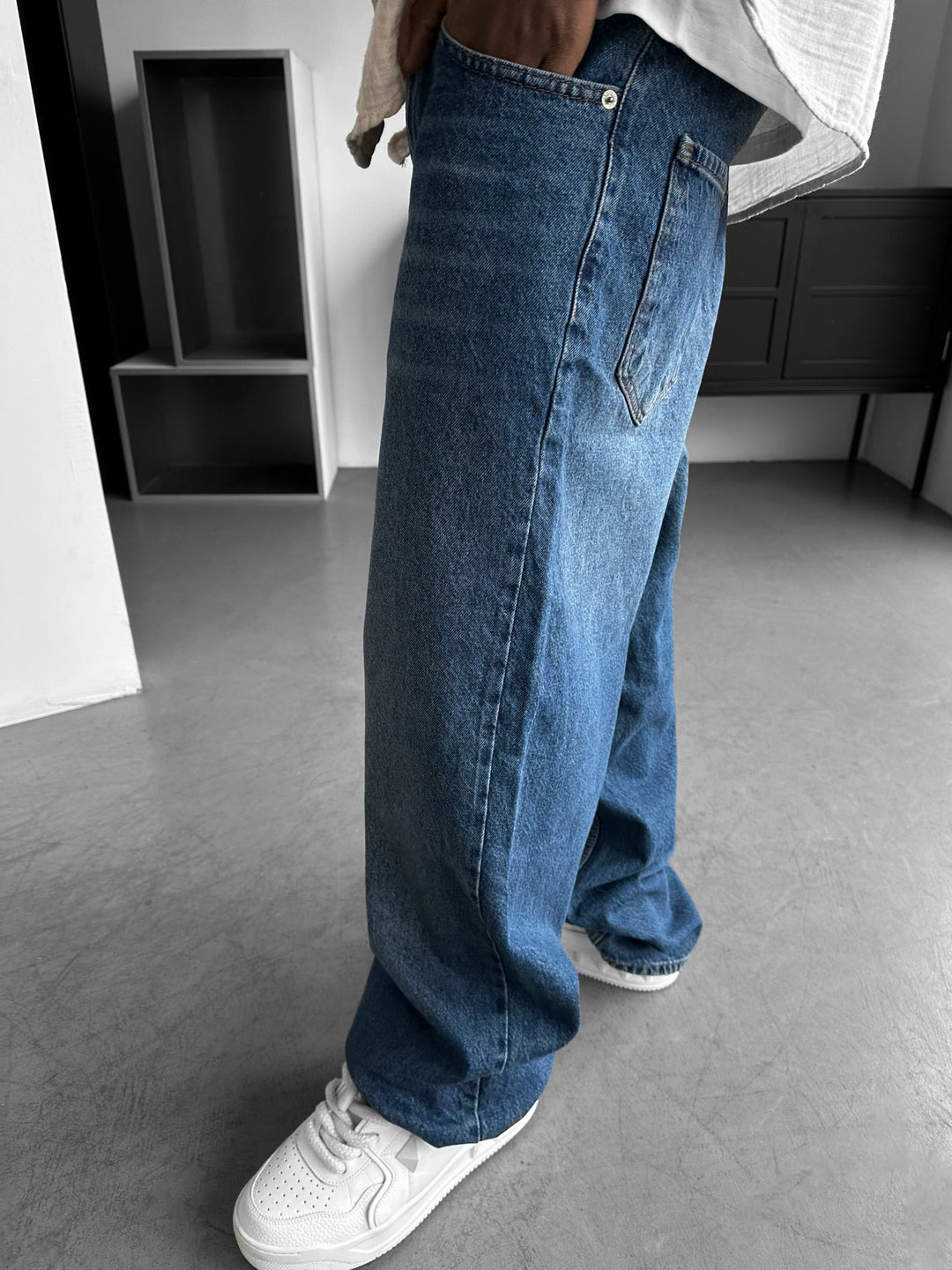 Relax Baggy Tvättade Jeans - Blå