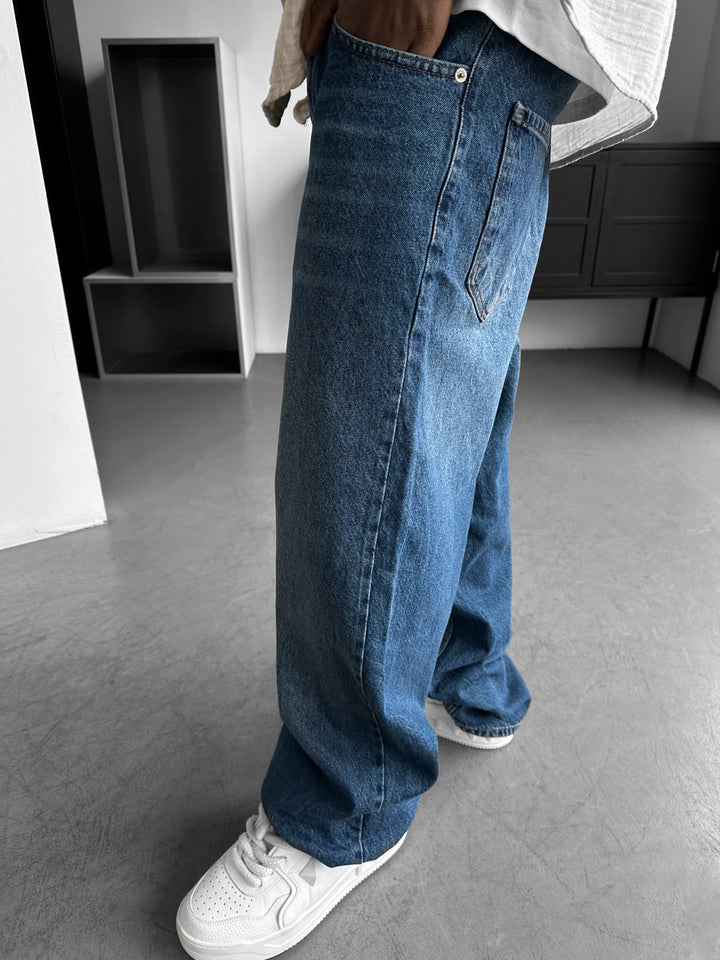 Relax Baggy Tvättade Jeans - Blå