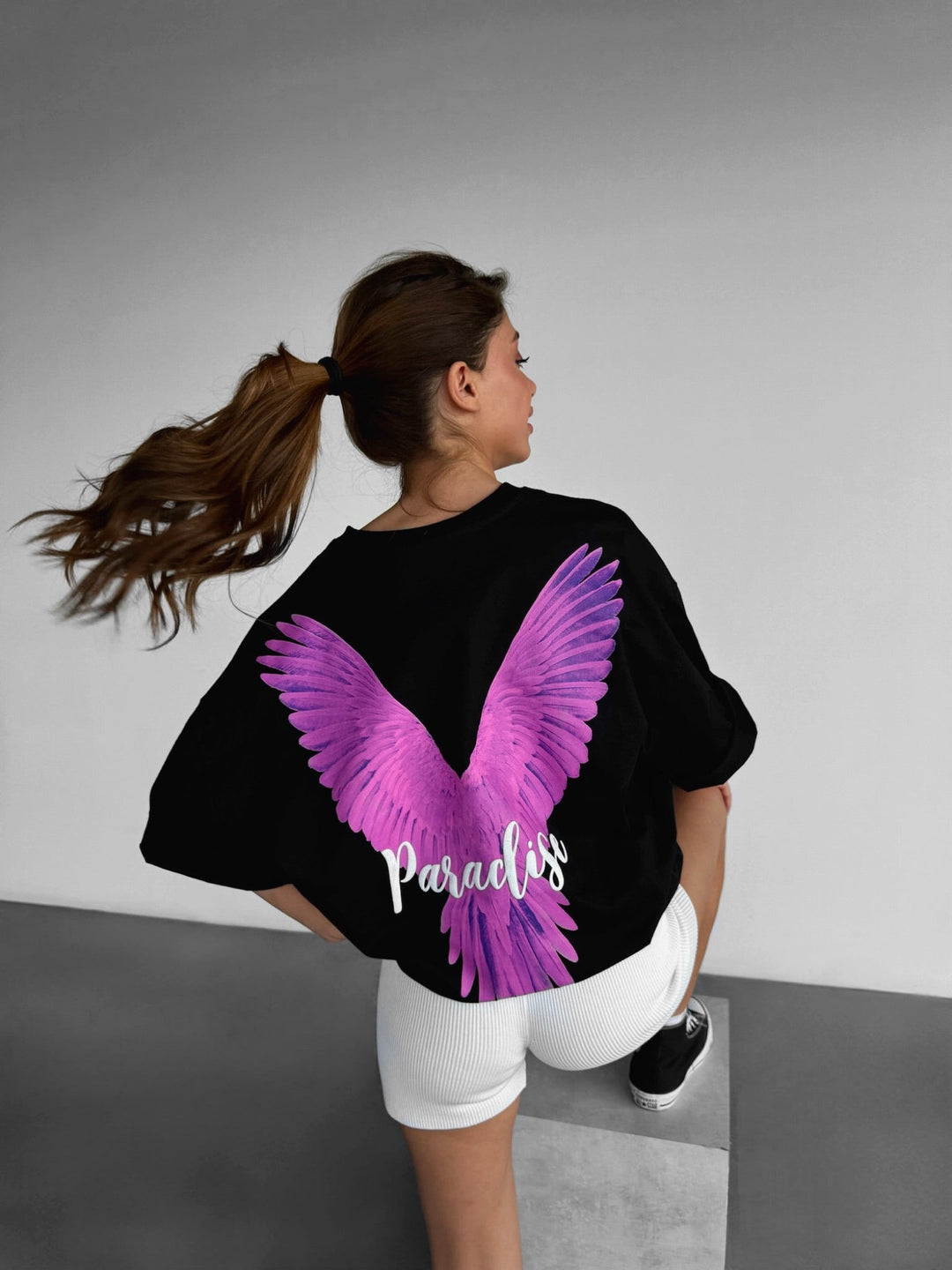 Oversize Papegoja Paradis T-shirt - Svart och Rosa
