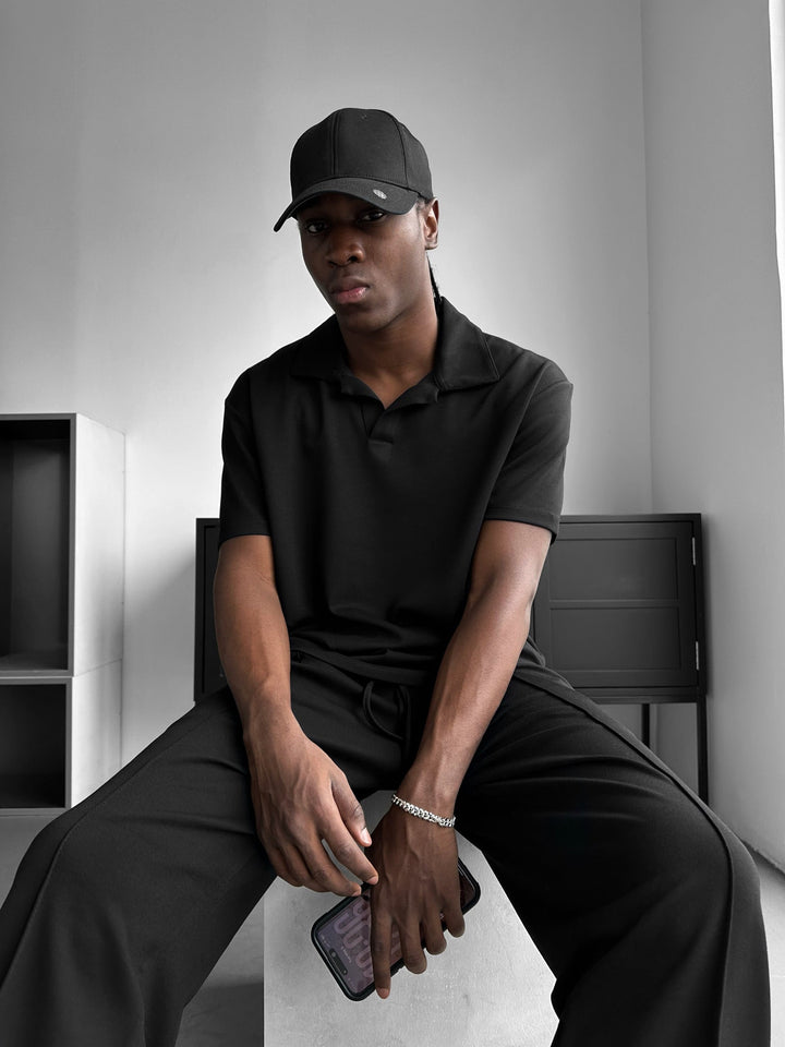 Lös Passform Polo T-shirt - Svart
