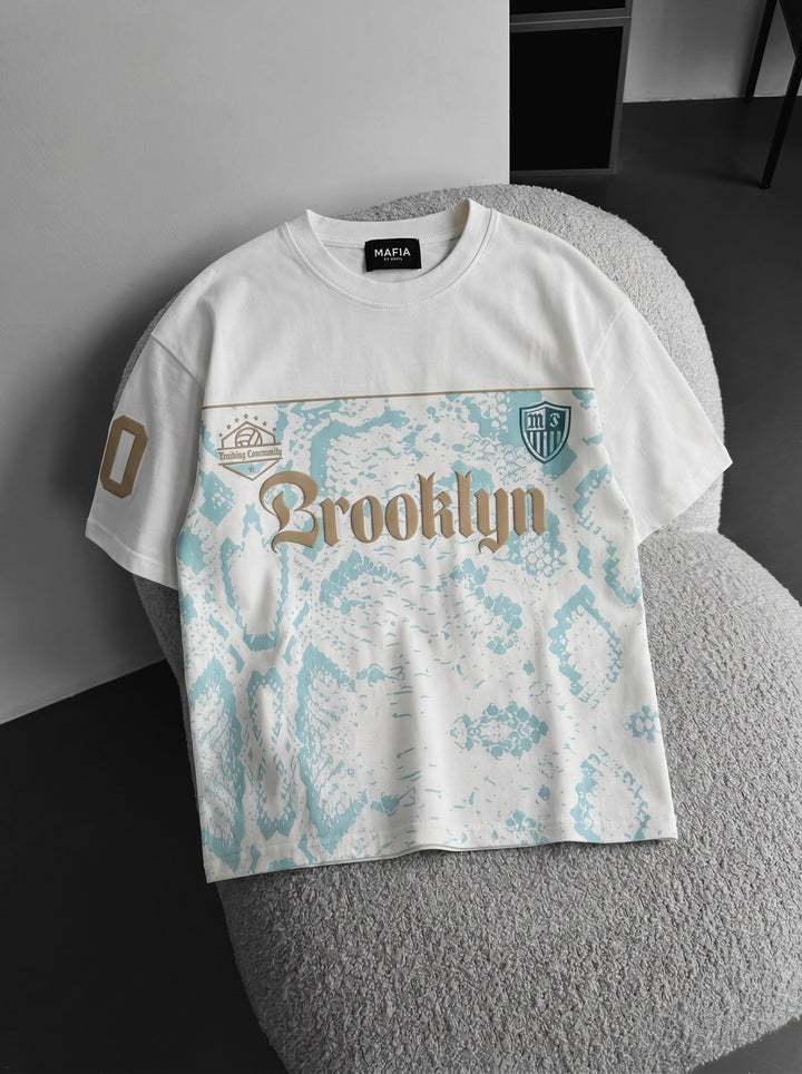 Oversize Brooklyn T-shirt - Ecru och Turkos
