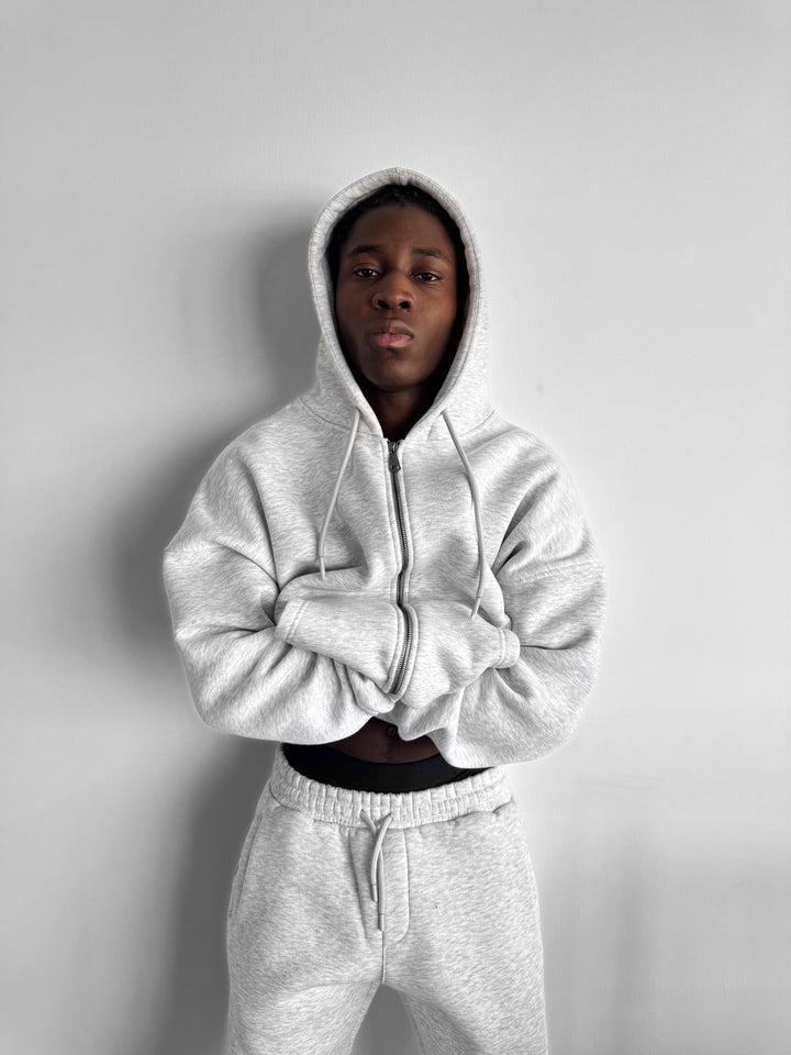 Oversize Basic Zip-Hoodie - Ljus Grå Melange