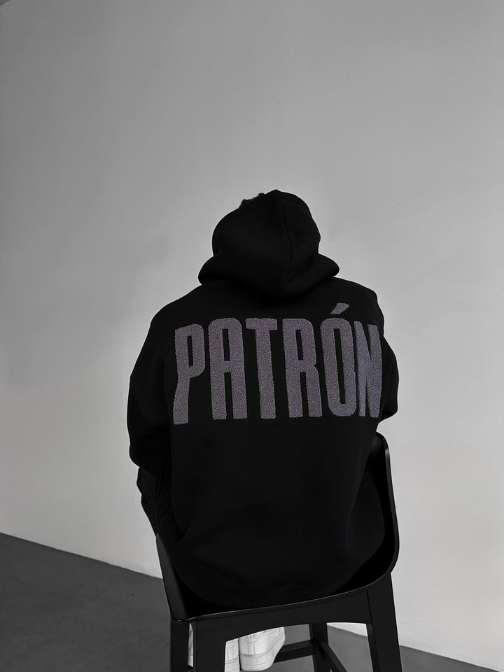 Oversize Detaljerad Patron Hoodie - Svart och Antracit