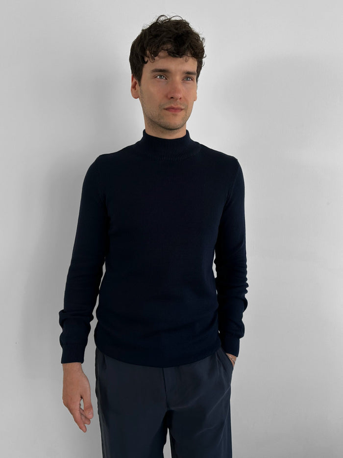 Lös Passform Halv Hals Pullover - Indigo