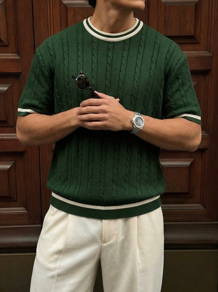 Regular Fit Braid Knit T-shirt - Grön