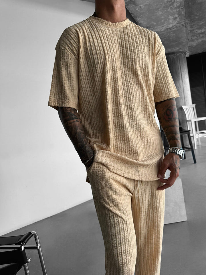 Oversize Strukturerad T-shirt - Almond Buff