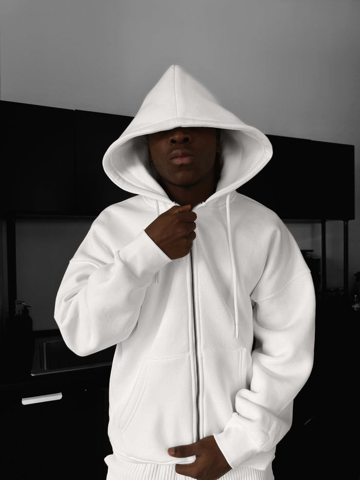 Oversized Basic Zip-Hoodie - Vit