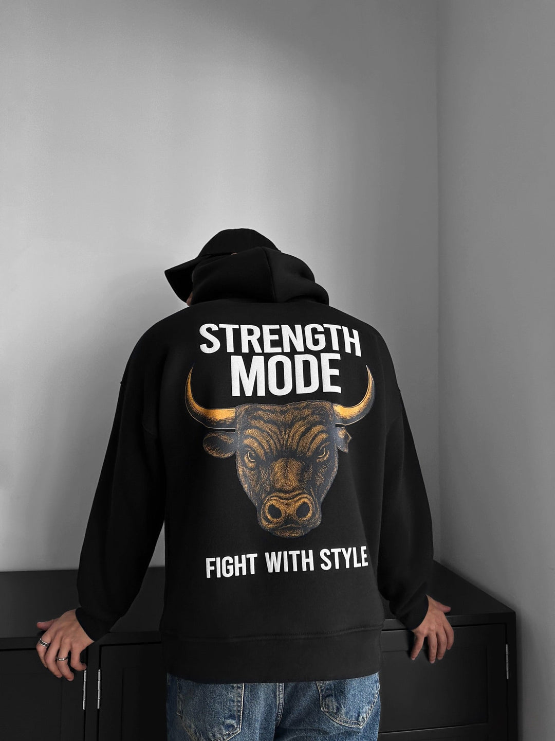 Oversize Styrka Mode Hoodie - Svart