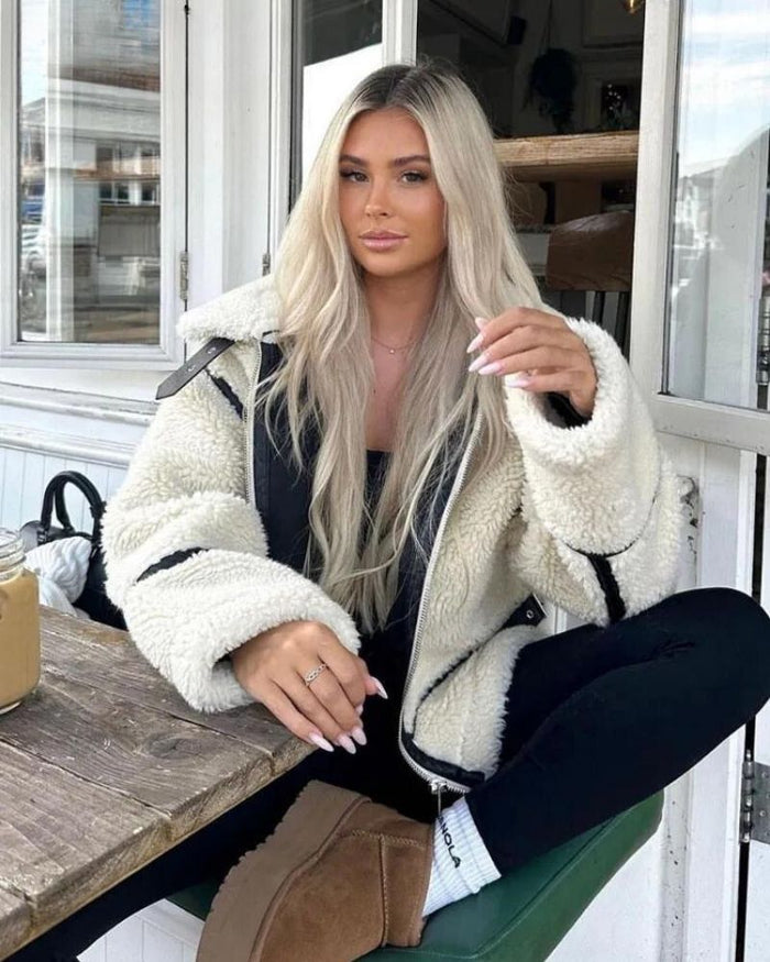 Dam Teddyjacka med Dragkedja och Fickor för Vardagsbruk