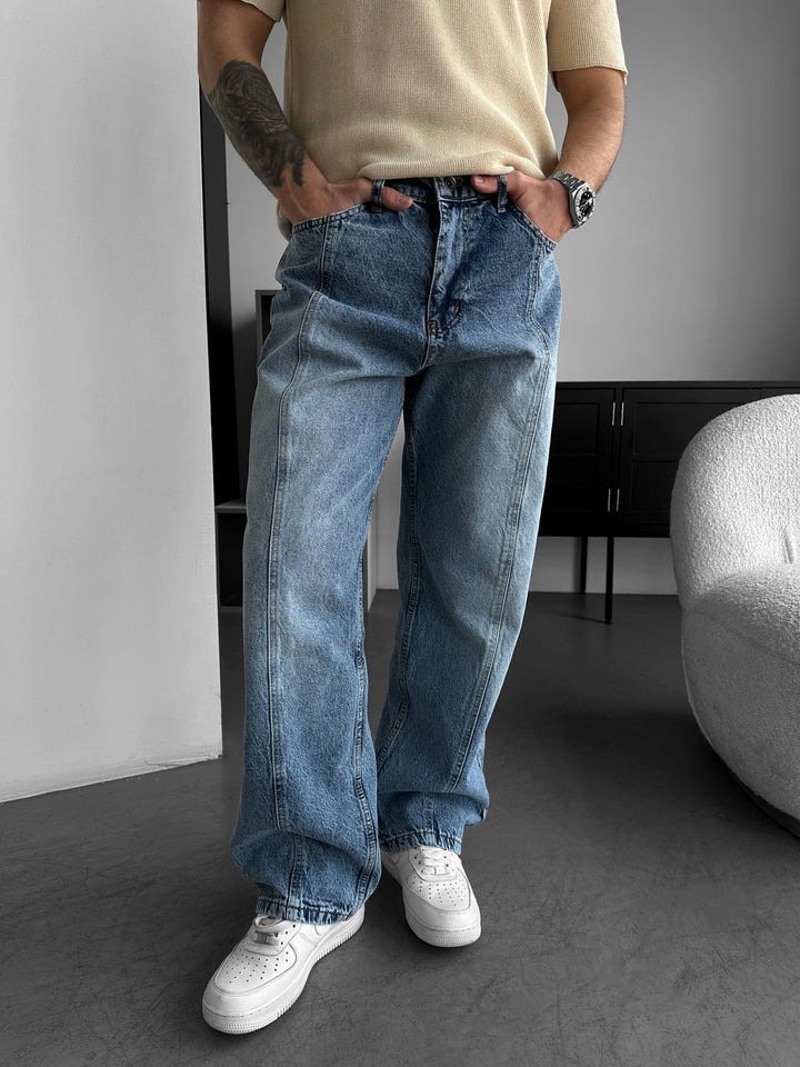 Front Line Baggy Jeans - Tvättad Blå