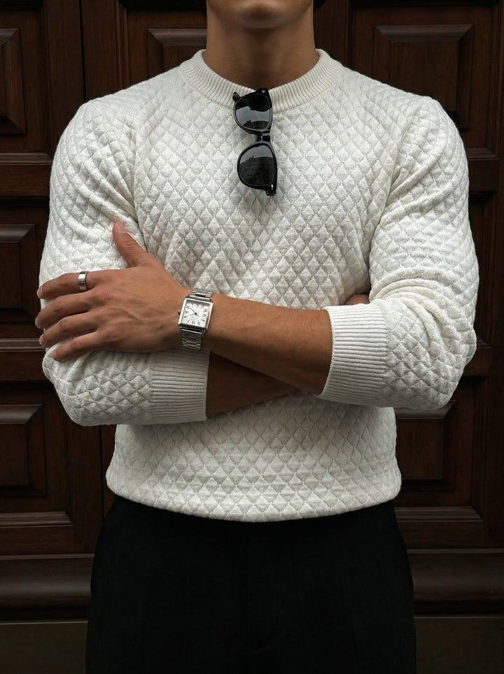Slim Fit Texturerad Tröja - Ecru