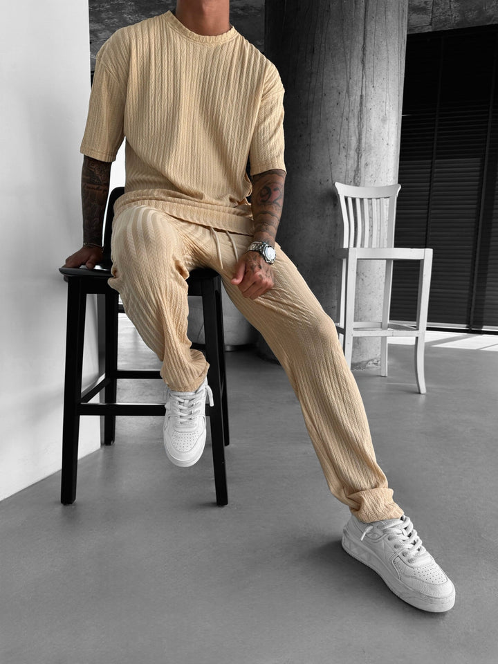 Oversize Strukturerad T-shirt - Almond Buff
