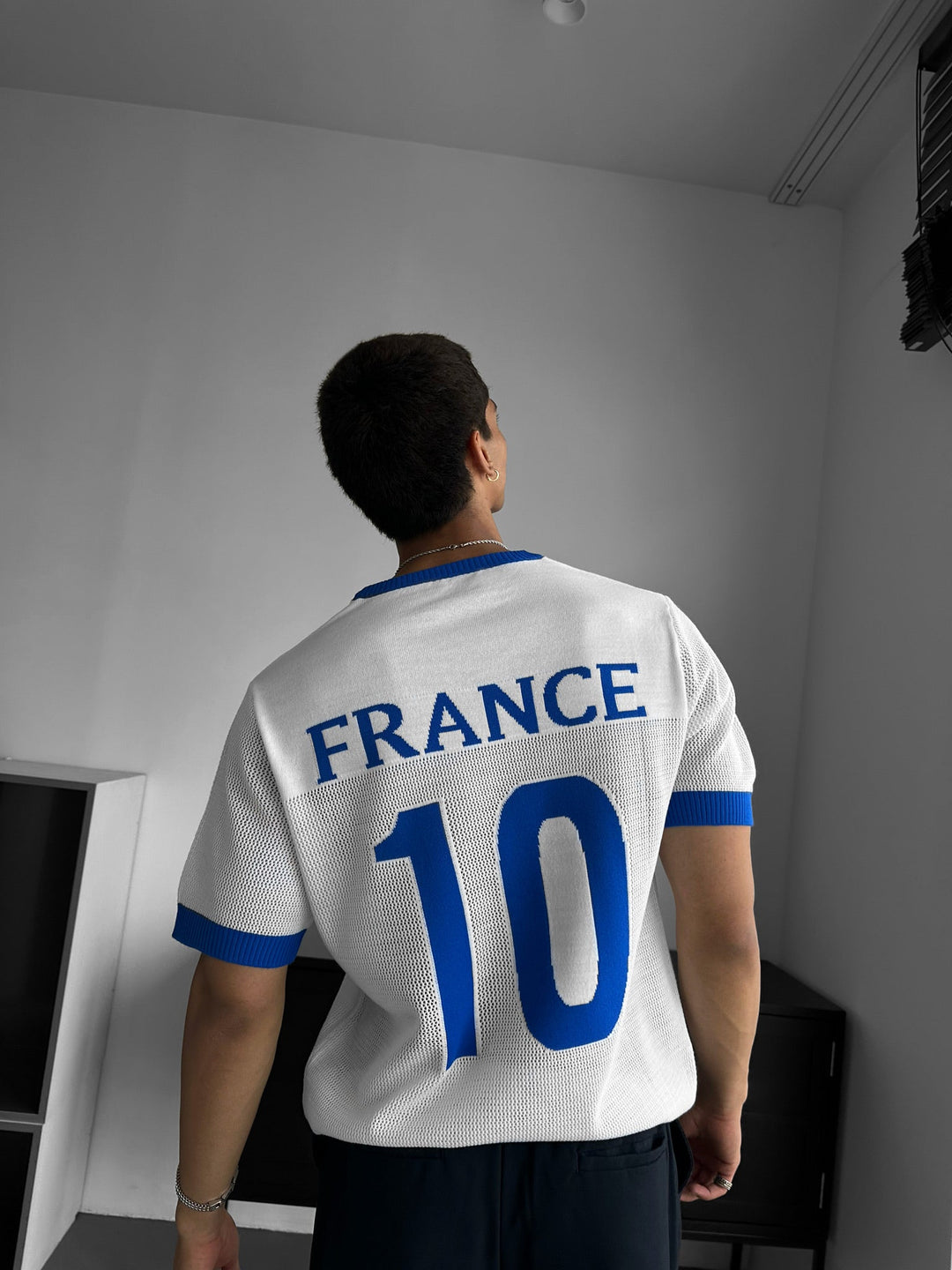 Oversize Frankrike Stickad T-shirt - Vit