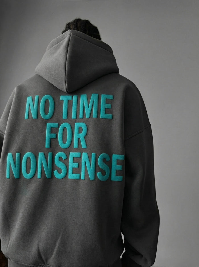 Oversize “Ingen tid för nonsens” Hoodie - Antracit och Blå