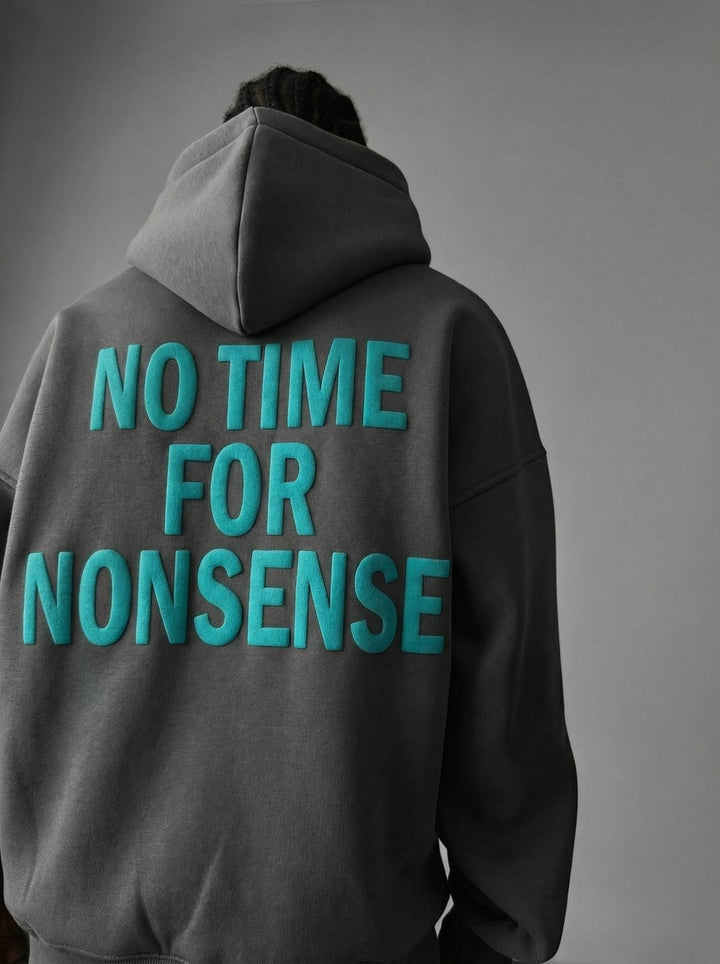Oversize “Ingen tid för nonsens” Hoodie - Antracit och Blå