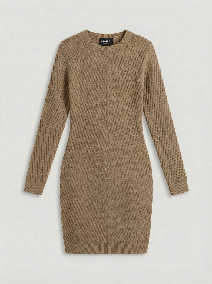 Fitted Midi Knit Dress - Brun