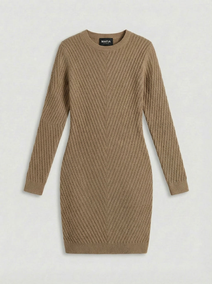 Fitted Midi Knit Dress - Brun