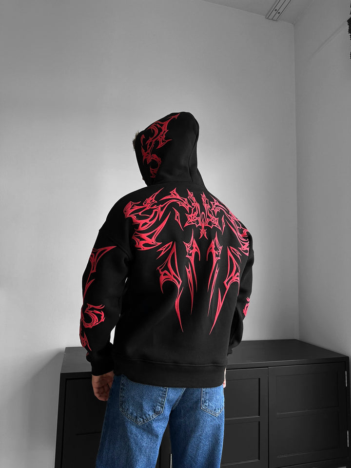 Oversize Mafia Tribal Hoodie - Svart och Röd