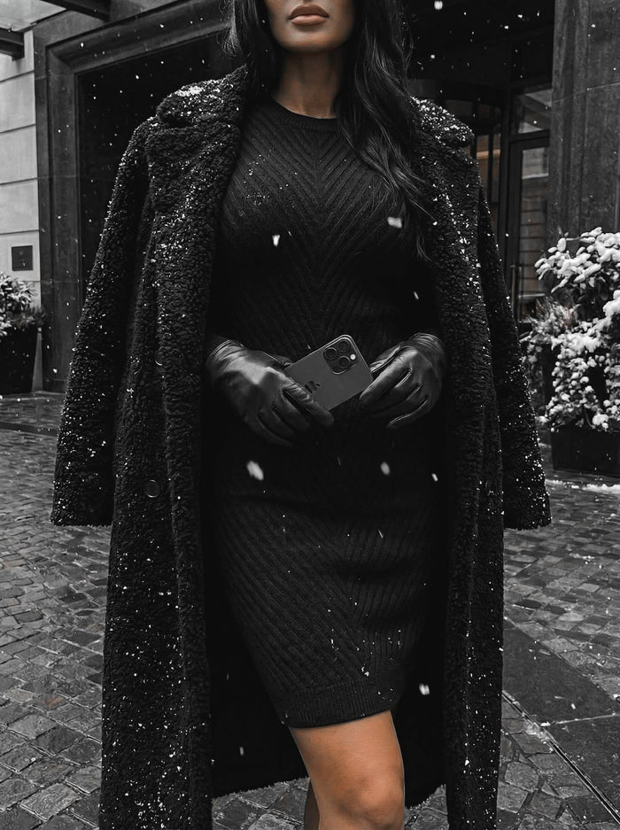 Fitted Midi Knit Dress - Svart