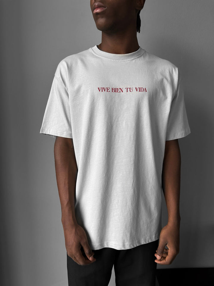 Oversize "Vive Bien Tu Vida" T-Shirt - Grå