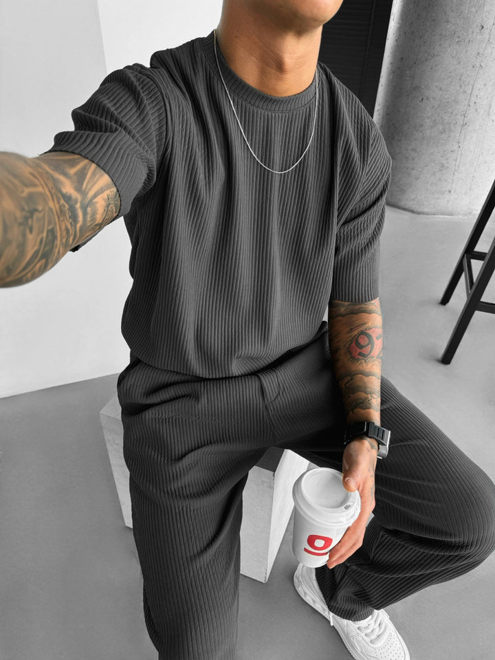 Oversize Ribbad T-Shirt - Antracit