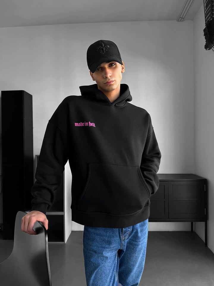 Oversize Made in Hell Hoodie - Svart och Lila
