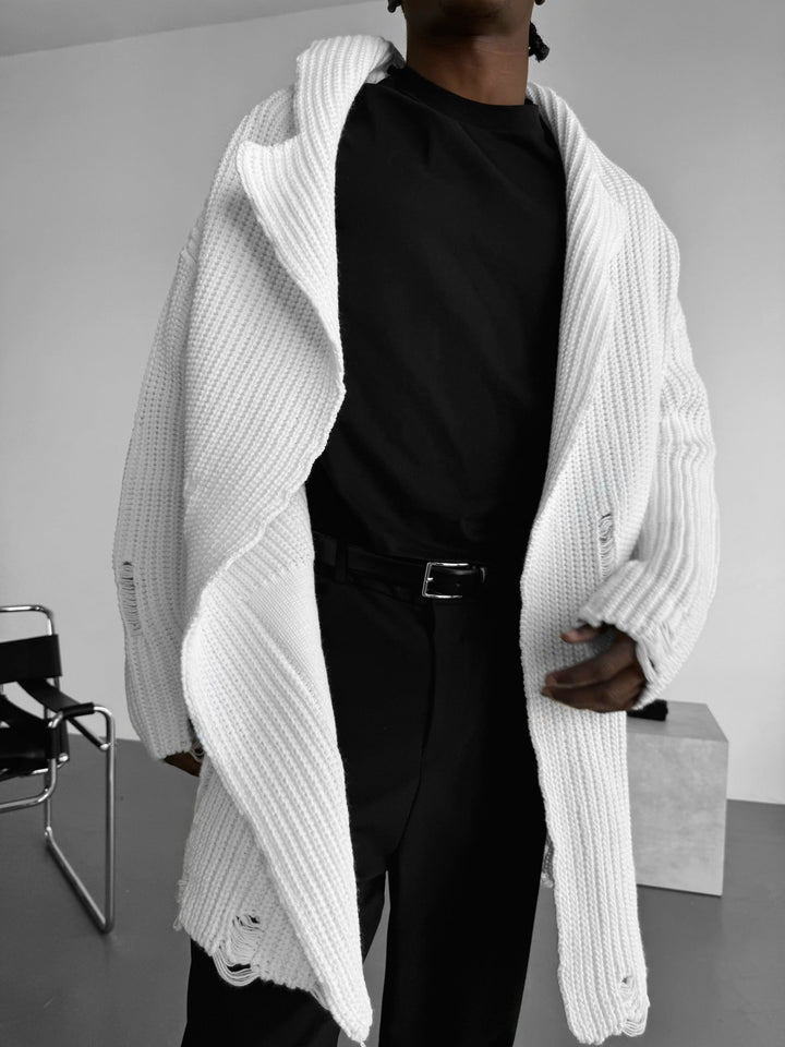Lös Passform Lång Stickad Cardigan - Vit