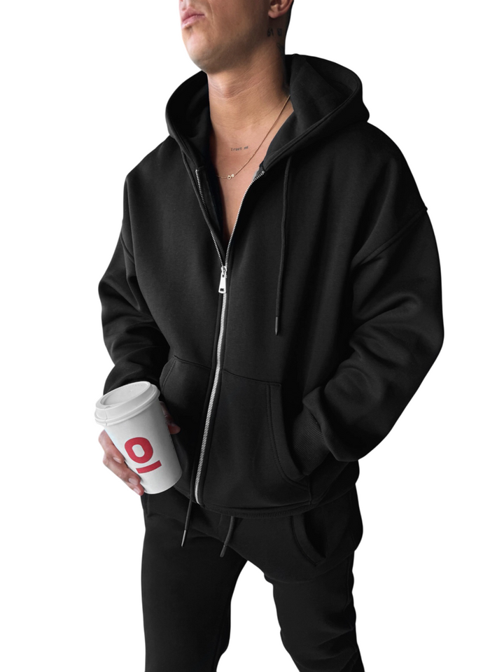 Oversize Basic Zip-Hoodie - Svart