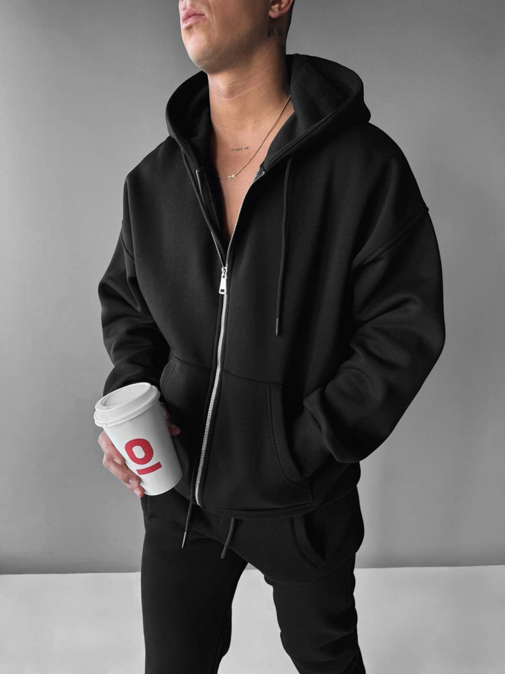 Oversize Basic Zip-Hoodie - Svart