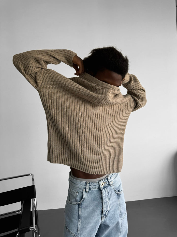 Lös Passform Randig Struktur Pullover - Beige