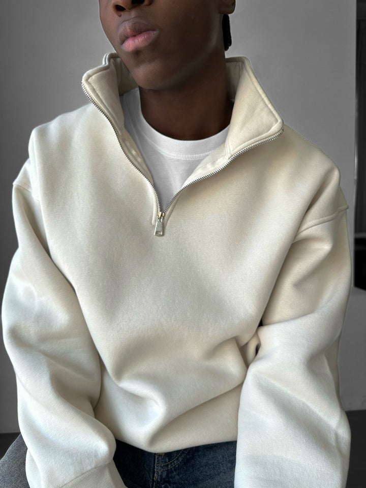 Oversize Halvdraget Polo Sweatshirt - Beige