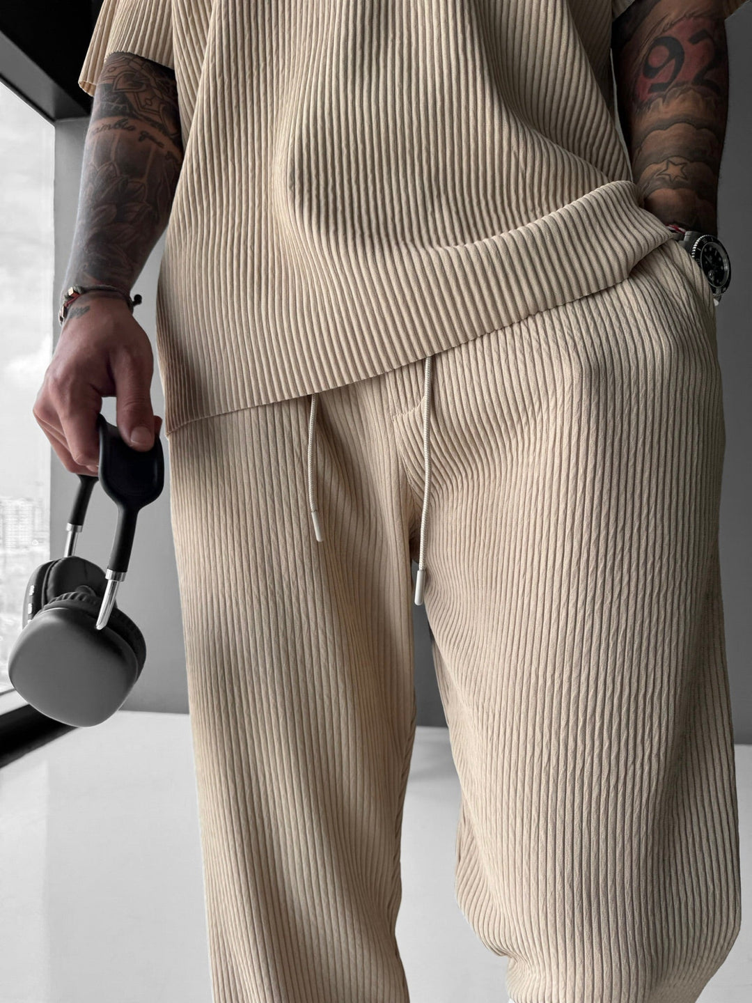 Oversize Ribbad T-Shirt - Beige