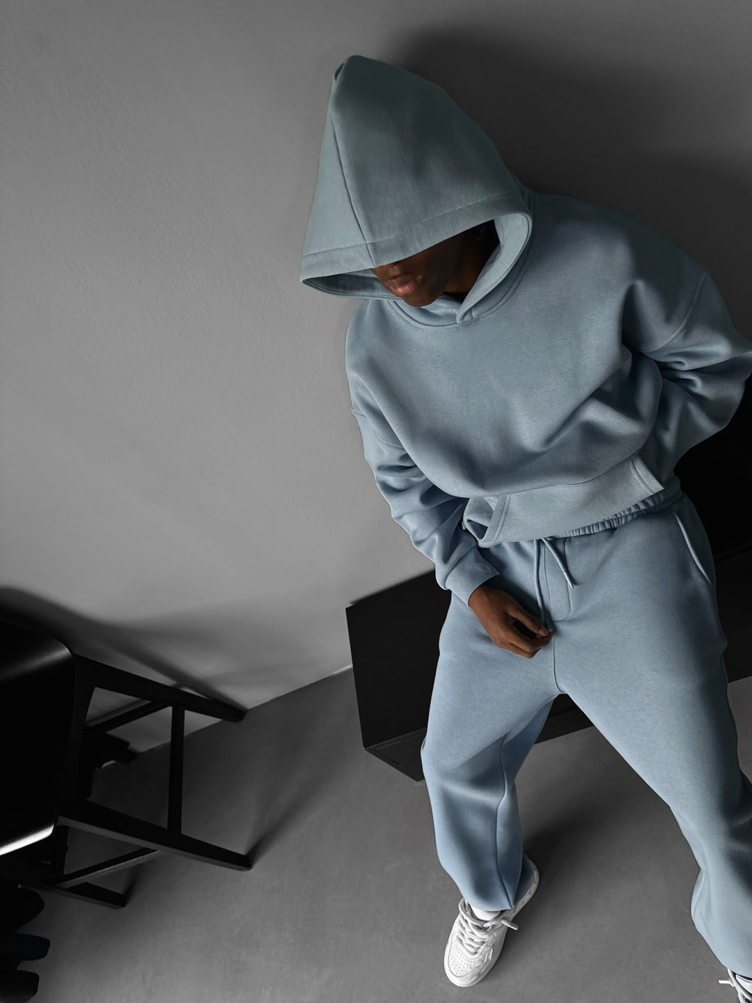 Överdimensionerad Basic Hoodie - Blekt Denim