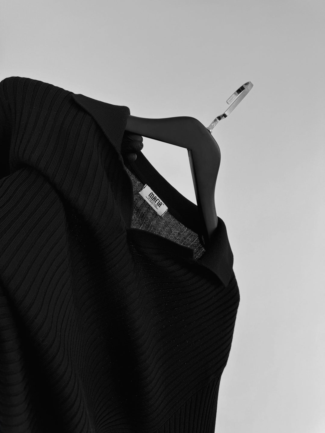 Slim Fit Stickad Polo Tröja - Svart