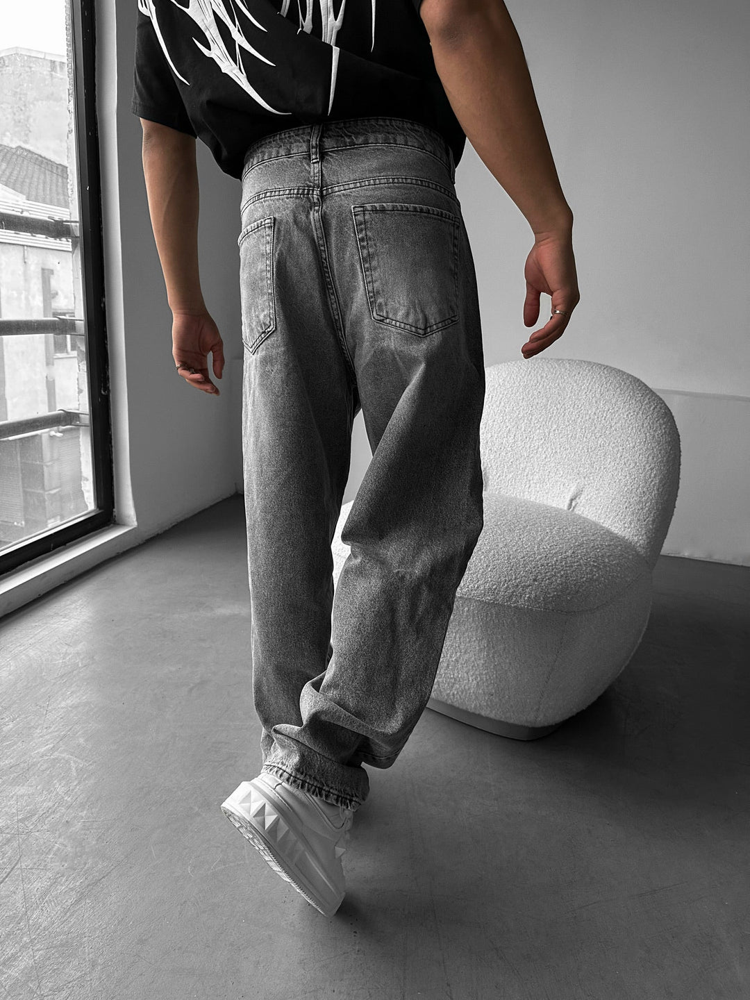 Baggy Stitched Jeans - Antracit
