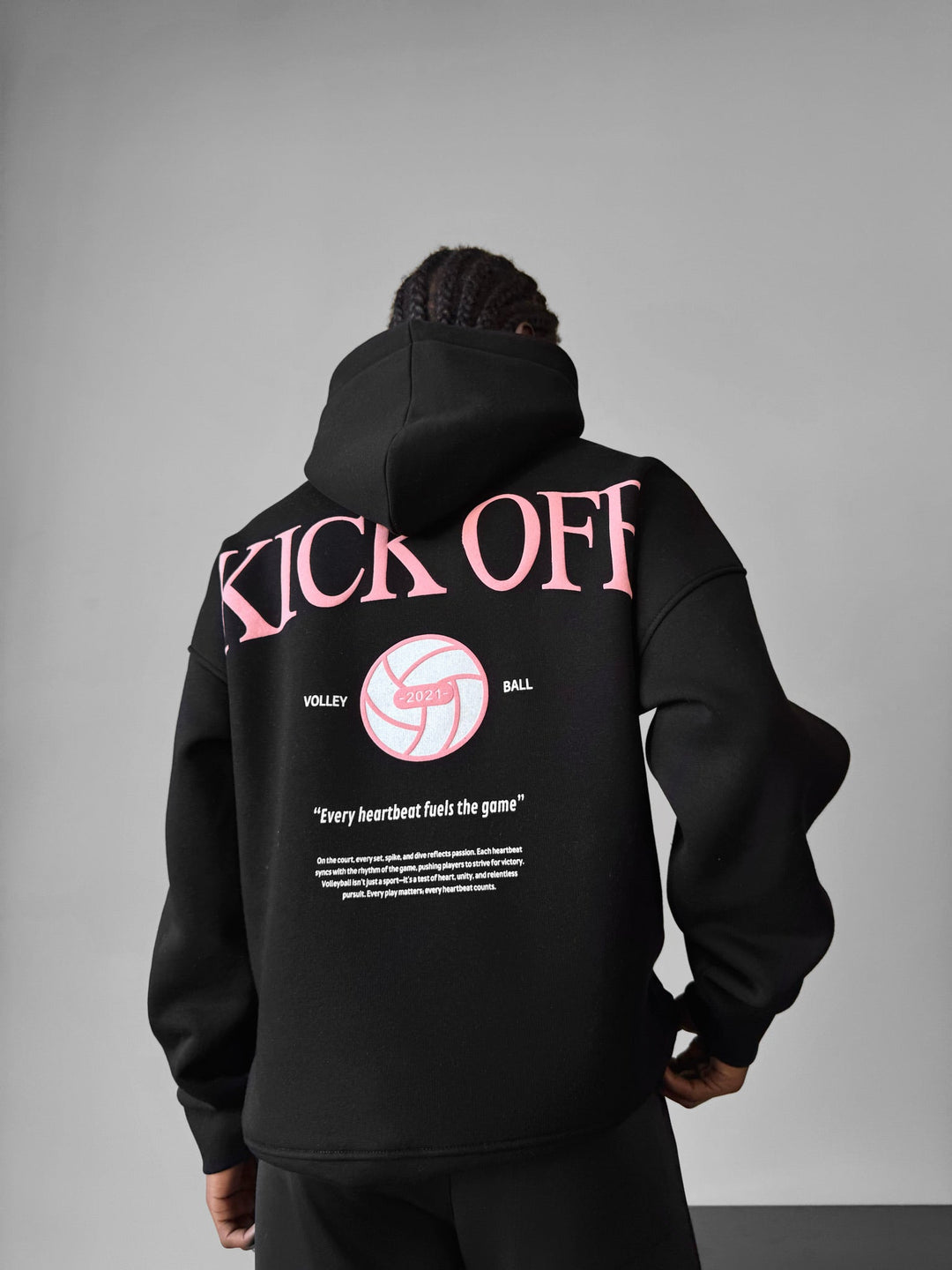 Oversize "KICK OFF" Hoodie - Svart