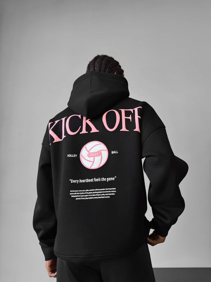 Oversize "KICK OFF" Hoodie - Svart