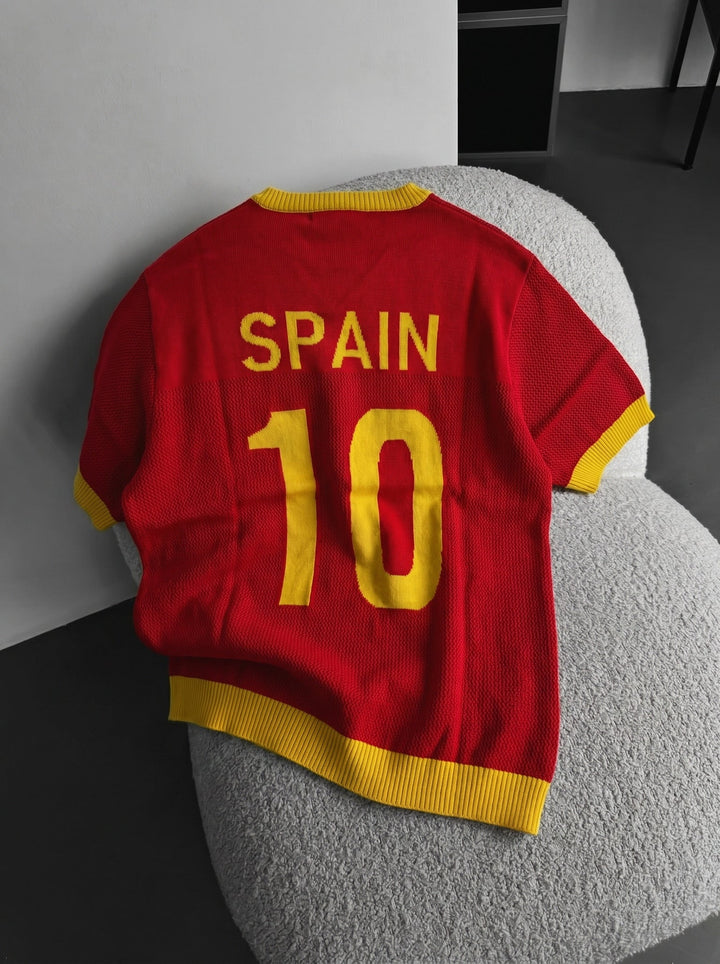 Oversize Spanien Stickad T-shirt - Röd