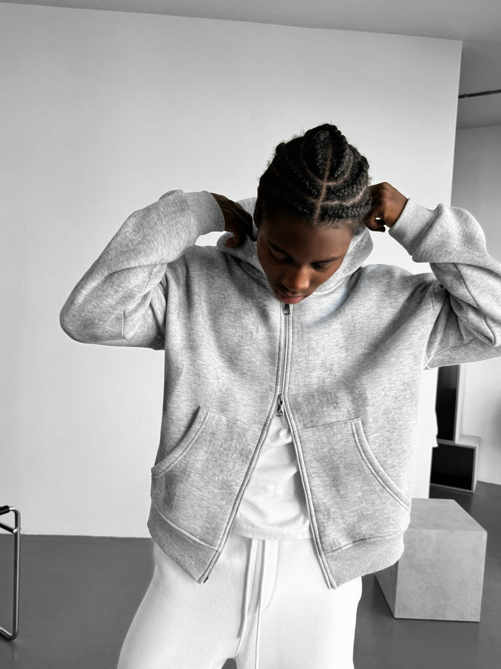 Oversize Effekt Tvättad Dragkedja Hoodie - Grå