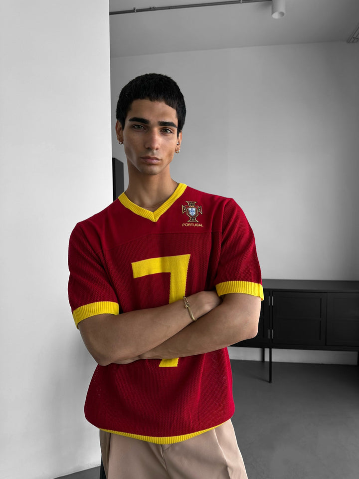 Oversize Portugal Stickad T-shirt - Röd