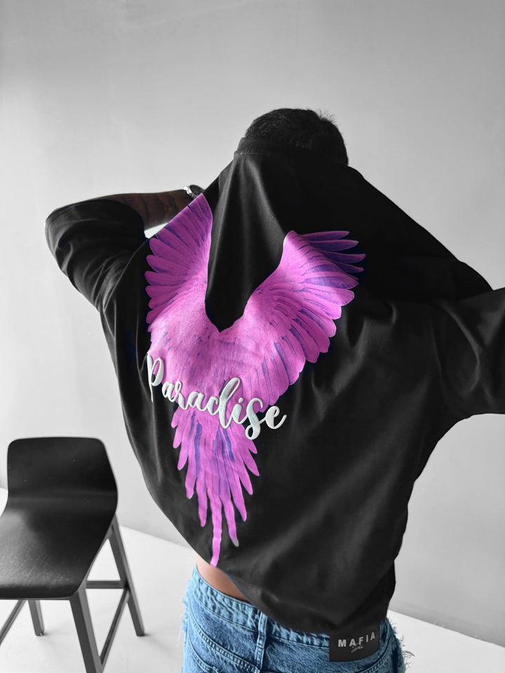 Oversize Papegoja Paradis T-shirt - Svart och Rosa