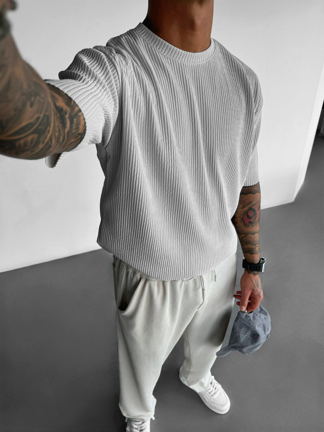 Oversized Ribbad T-Shirt - Grå