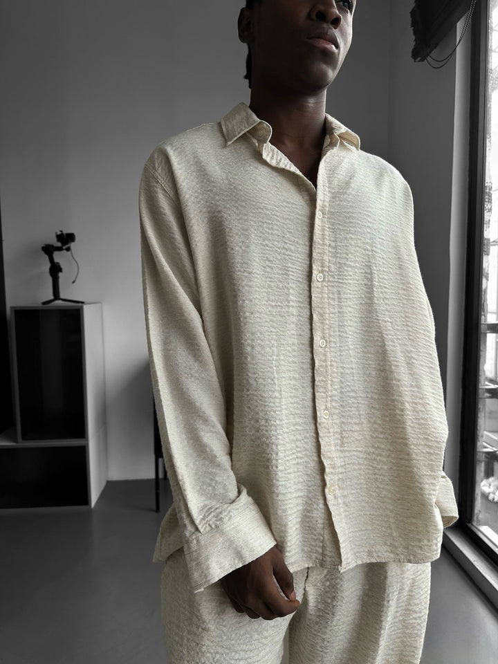 Oversize Muslin Långärmad Skjorta - Cremé